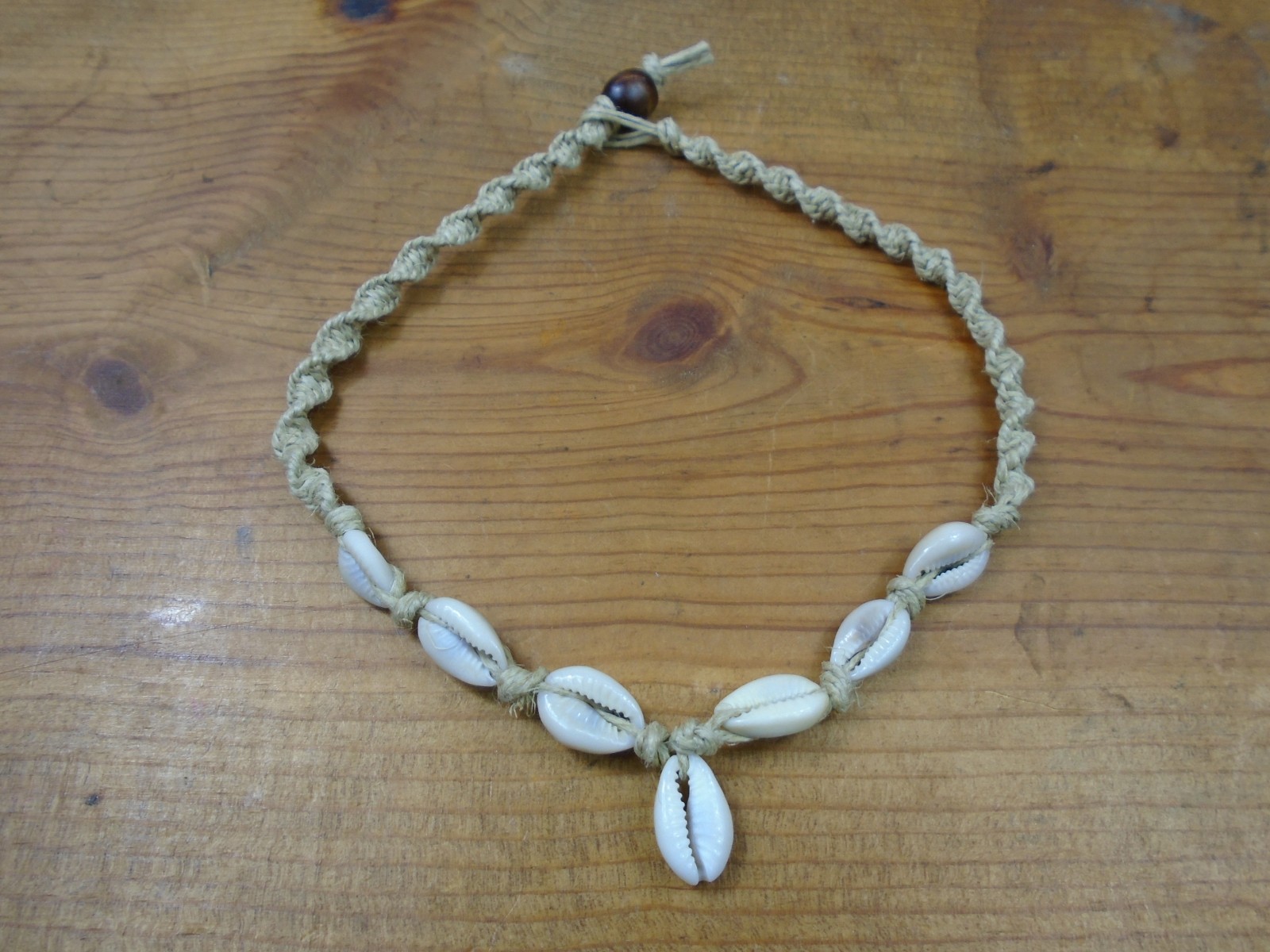 Hemp Choker Necklace With Cowrie Shells 16 Inches Men's Women's Handmade USA