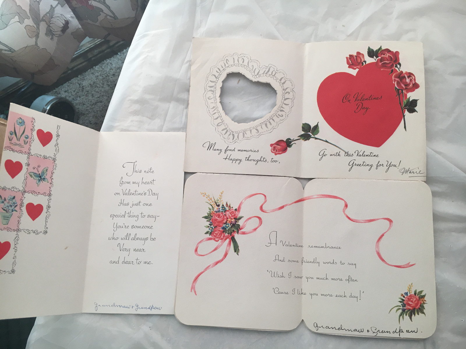 3 Vintage Valentine Cards Hearts Flowers Victorian Style