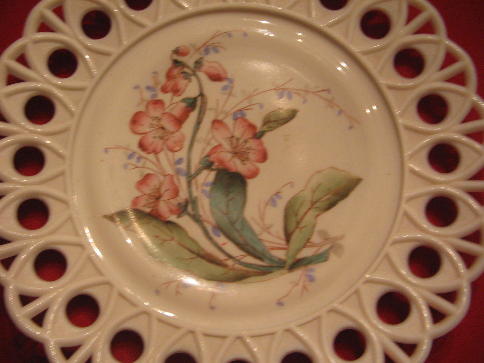 Beautiful Lace Edge Milk Glass Plate with Hand Painted Flowers