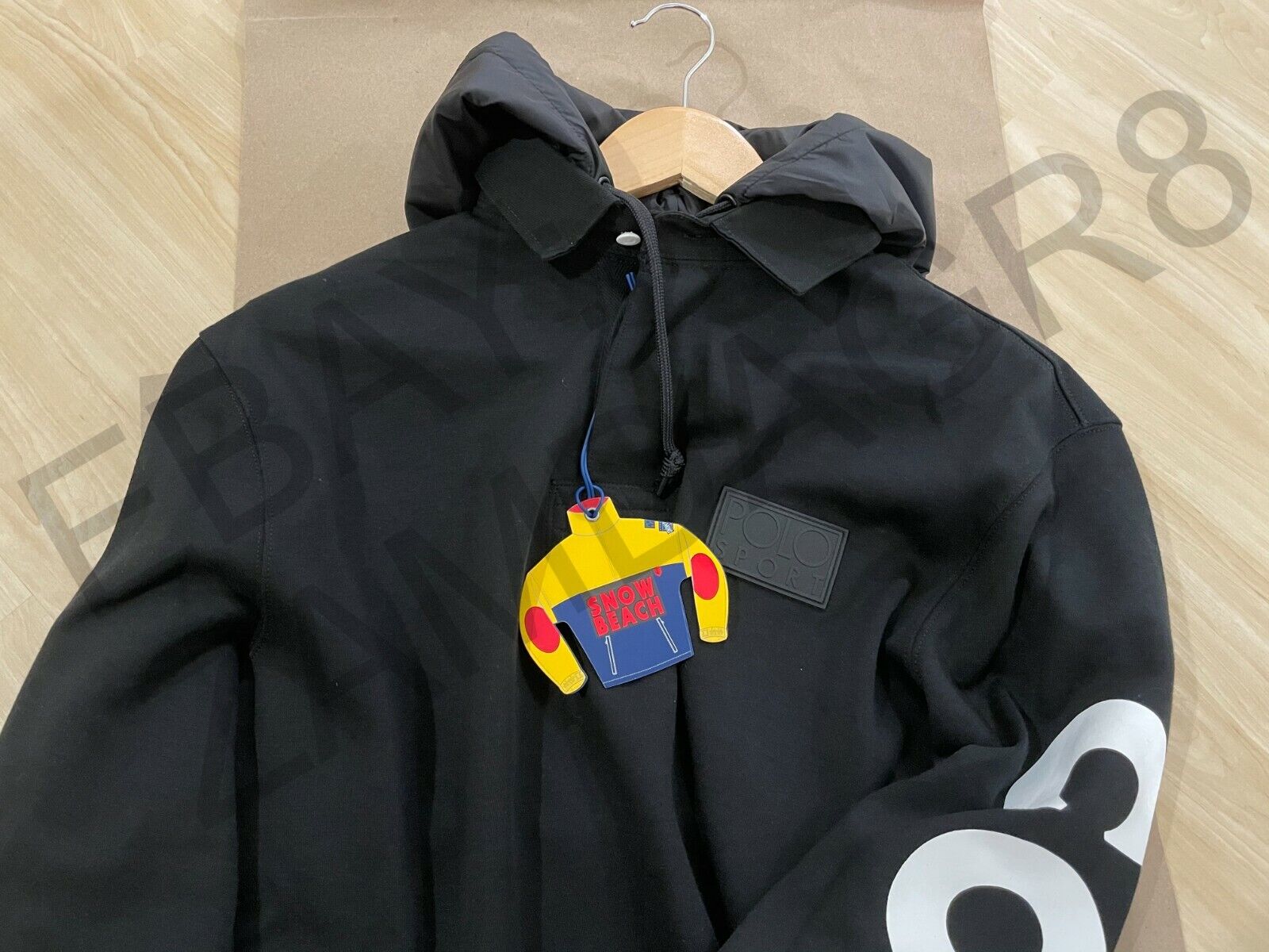 Polo Ralph Lauren Snow Beach Black Hooded Rugby Shirt Medium Polo Ralph Lauren Snow Beach Black Hooded Rugby Shirt Medium