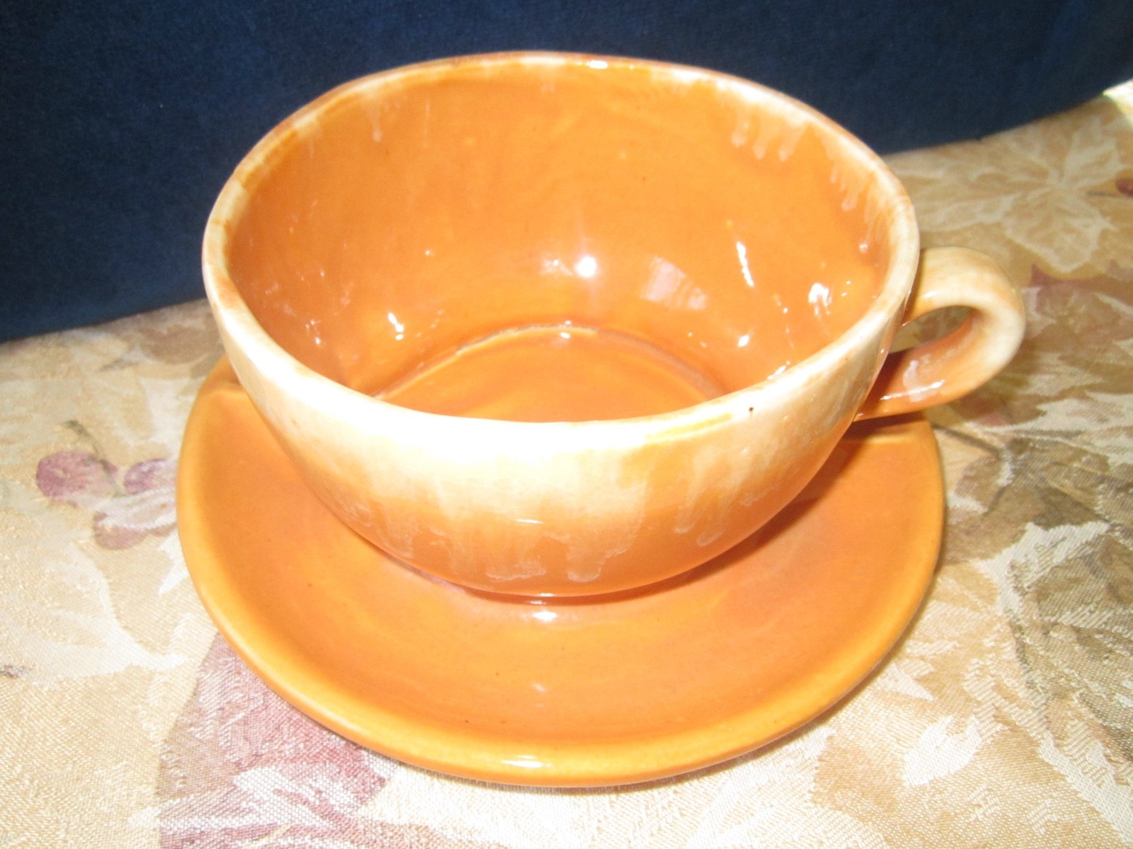 Planter Decor 1950's Brush-McCoy Orange Drip-Glazed Attached Saucer #37 Mug