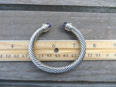 $1950 NEW DAVID YURMAN STERLING SILVER 7MM AMETHYST DIAMOND CABLE BRACELET