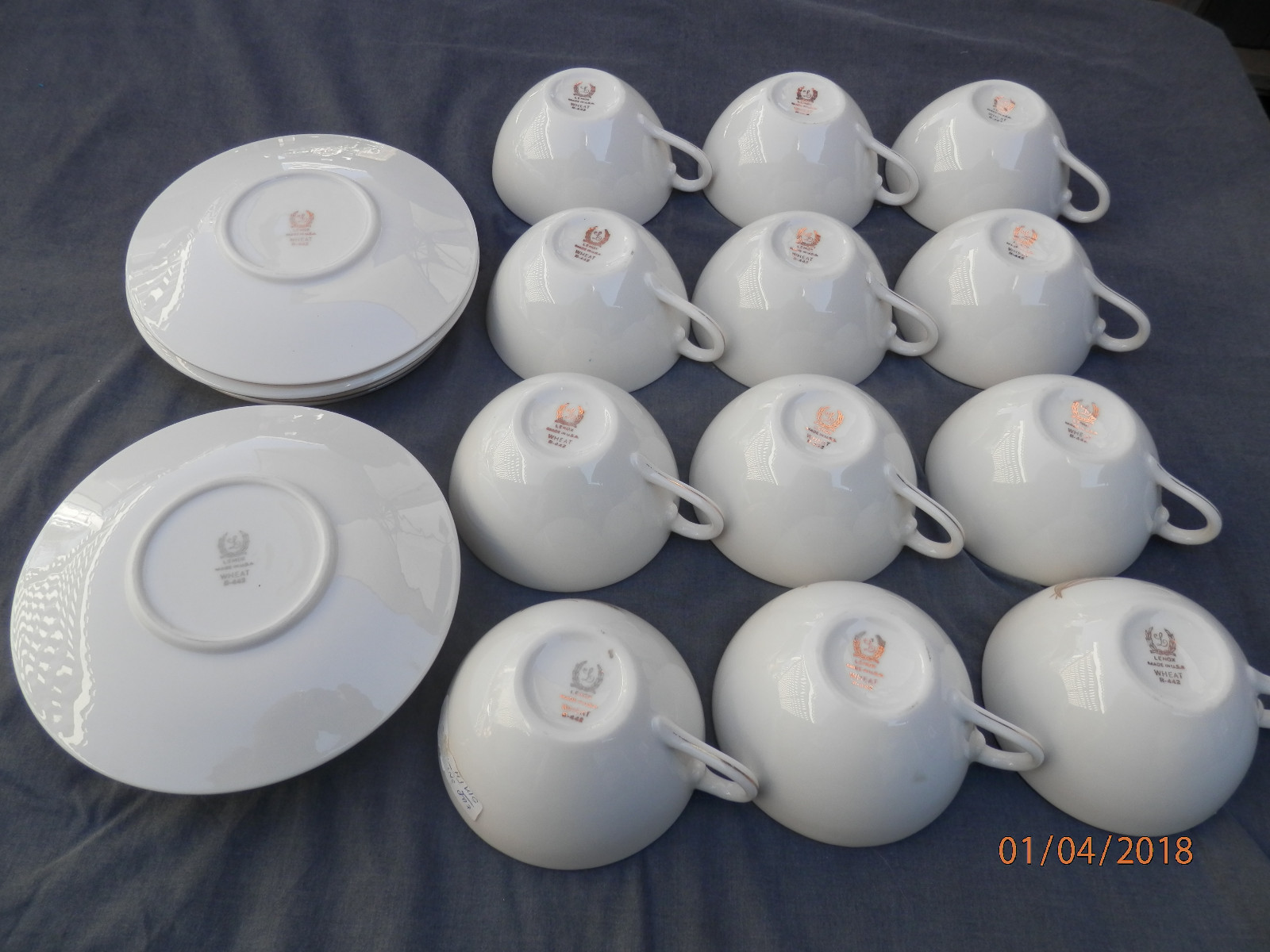 Set of 4 lenox R-442 Wheat pattern cups and saucers..3 sets available..free ship