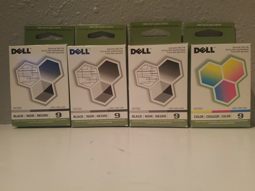 Dell MK990 Black and MK991 Series 9 Color Ink Cartridge Lot of 4