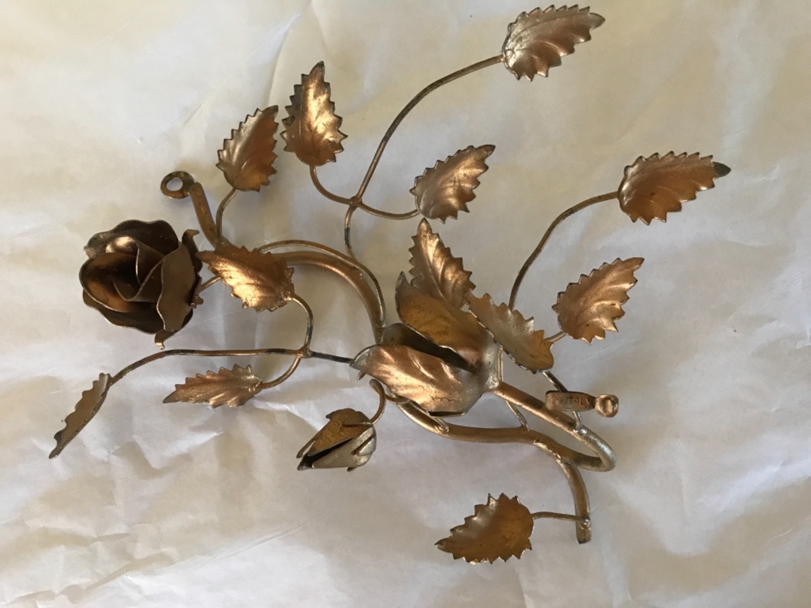 Vintage  Italy Gold Wall Sconce Candelabra Metal Roses Regency Candle