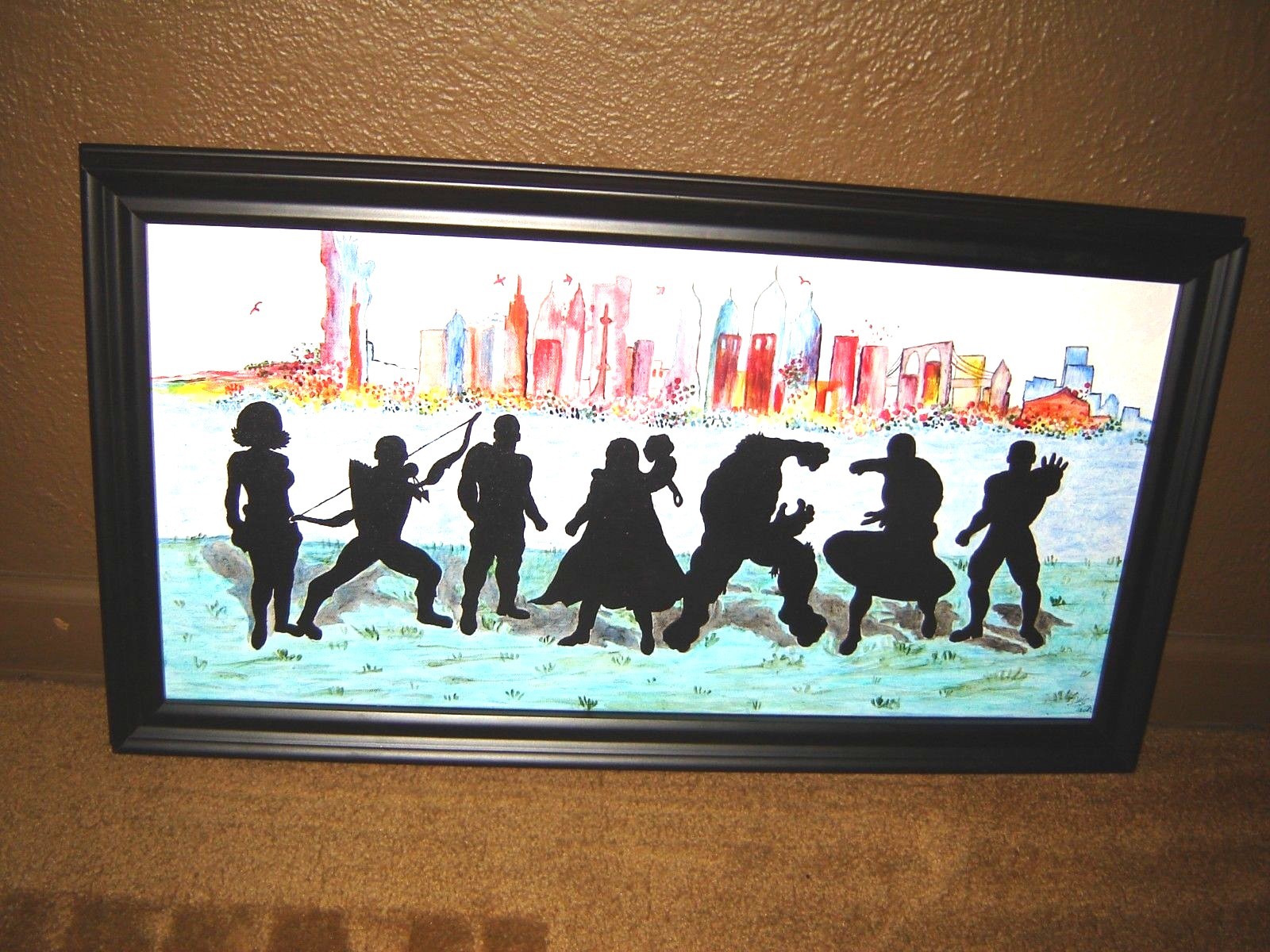 THE AVENGERS ORIGINAL ART 23 x 12 inches water color framed