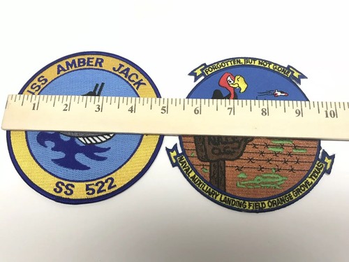 Lot Of 2 Military Patches USS Amber Jack SS 522 Navy, Naval Landing Orange Texas