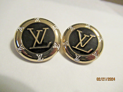 LV LOUIS VUITTON 2 BUTTONS gold tone, black.  20MM THIS IS FOR 2