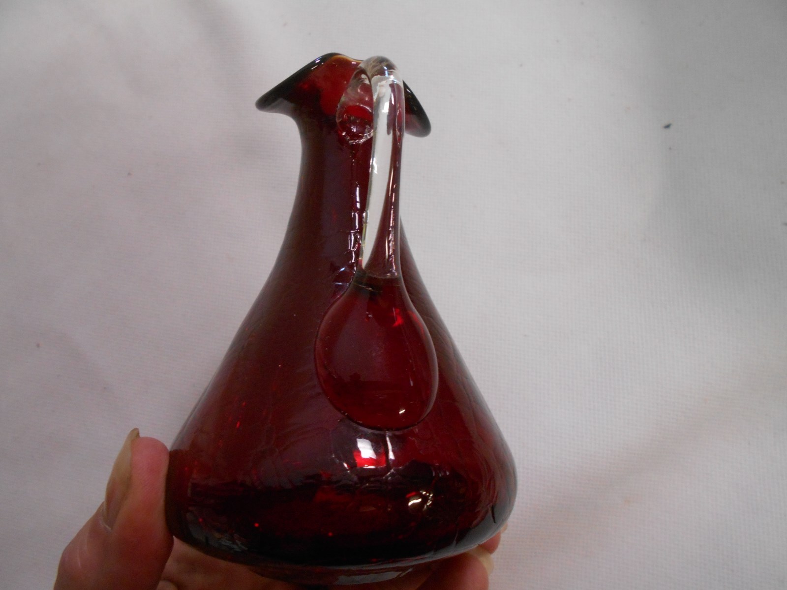 vintage red crackle glass pitcher