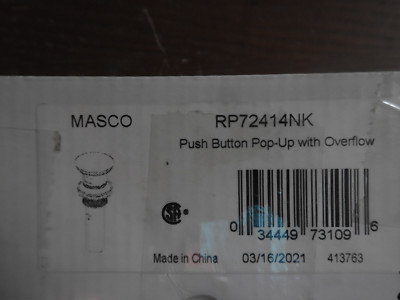 Masco RP72414NK Other Push Button Pop-Up With Overflow: Luxe Nickel
