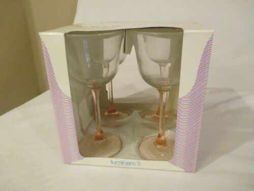 Vtg Luminarc Pink Peach Steam Wine Glasses Americana Set 4 Unused in Box Durand