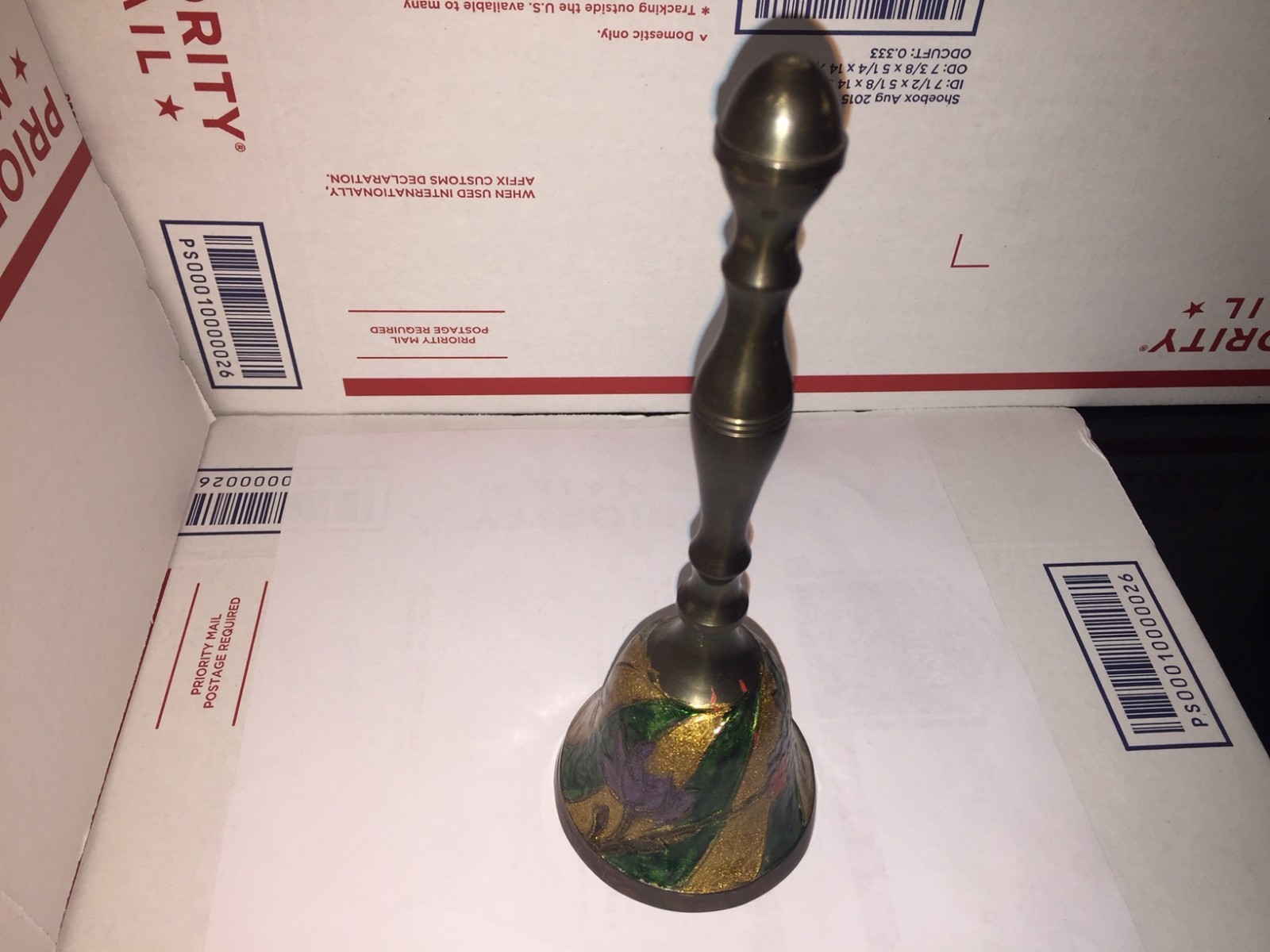 Vintage School Dinner bell brass Cloisonne