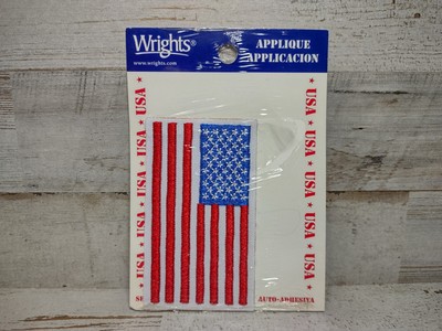 Wrights American Flag USA Embroidered Patch Applique Self-Adhesive *READ*