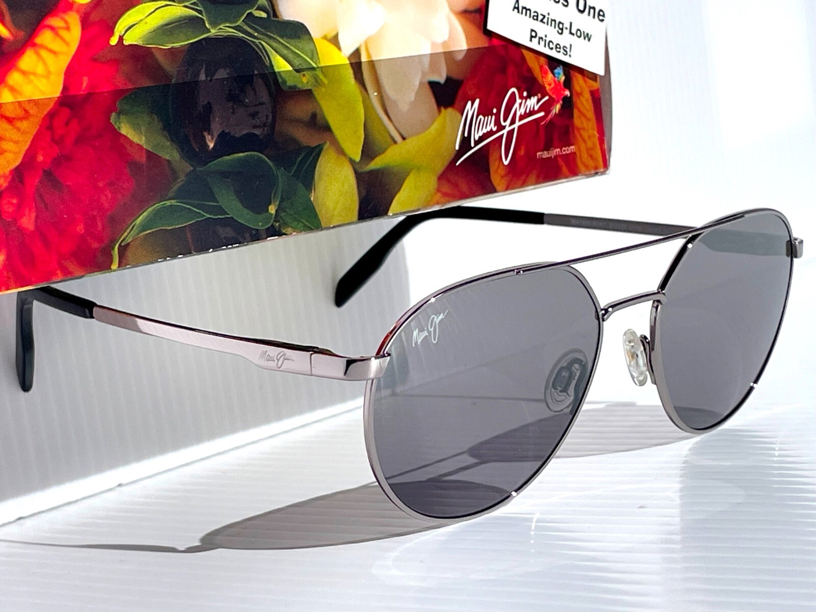 Pre-owned Maui Jim Waterfront Silver Polarized Silver Black Mirror Sunglass Dsb830-11