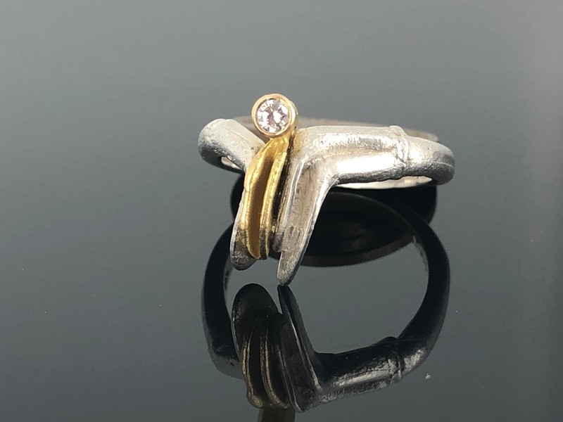 Ausgefallener Brillant Design Ring Silber 925 & Gold 750 - Reister & Becker