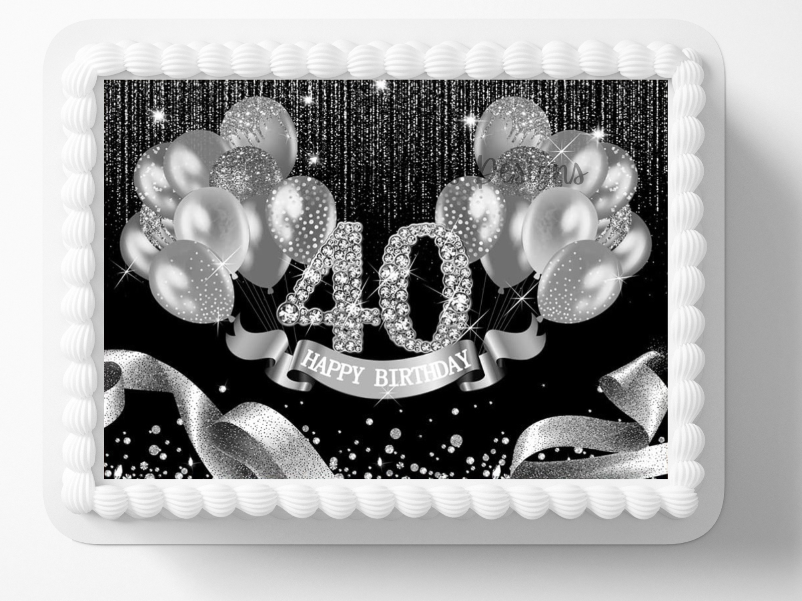 40th Birthday Party Edible Image 40 Year Old  Celebration Glamorous Cake Topper
