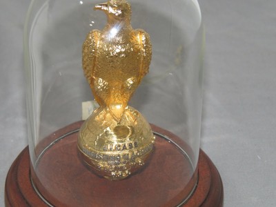 Vintage JI Case OLD ABE Gold Eagle Statue in Glass Dome Diecast Wood Plaque RARE