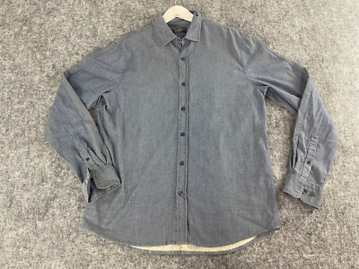 Pull&Bear Shirt Mens Large Blue Button Up Solid Long Sleeve Cotton N277