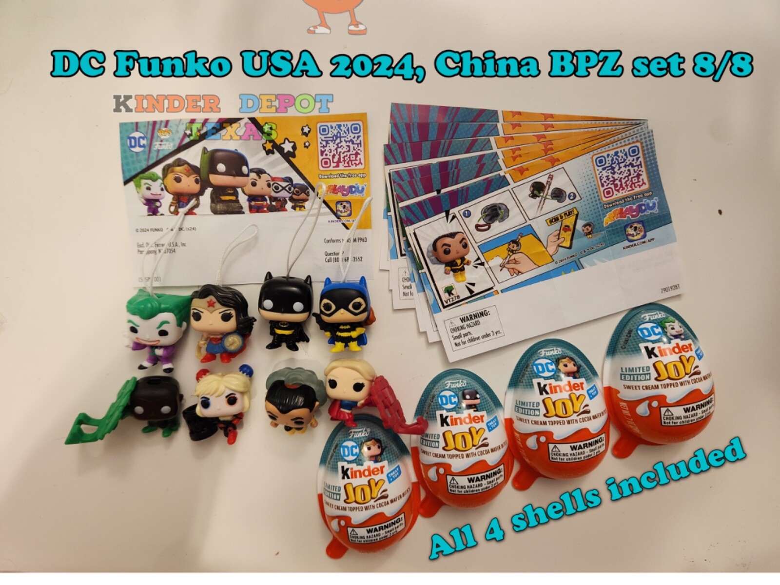 DC Funko POP フィギュア セット 🔱Kinder Joy USA DC Funko 2024 Italy BPZ set 8/8+all papers
