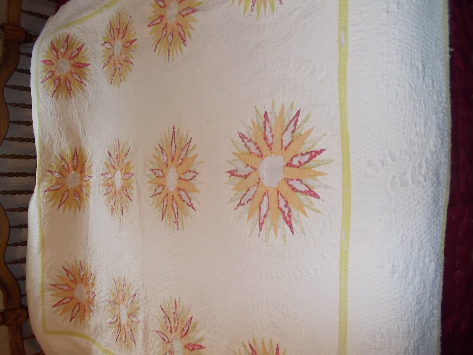 Vintage/Antique Bright Starbrust Design Crafted Hand Appliqued Quilted 78