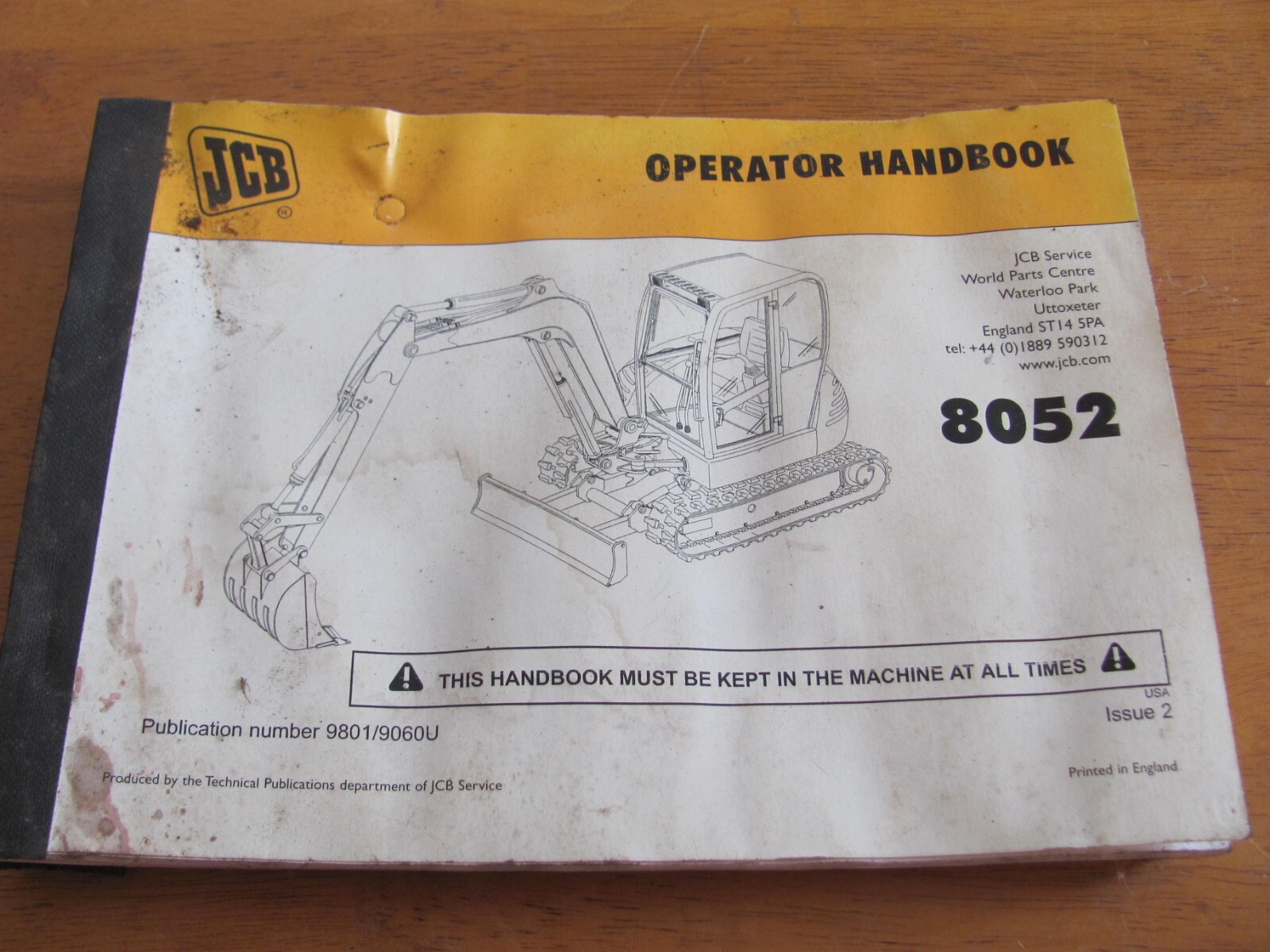 F1 ハンドブック JCB 9801/9060U Operator Handbook 8052 Excavator | eBay