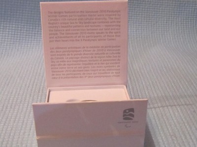 Vancouver 2010 Paralympic Winter Game Participation Medal.