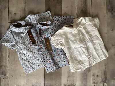 Leon Shirt Baby Benoit Boys 12-18 M LOT 3 Blue White Fish Bike Horse Italy  NWT