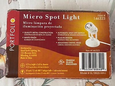 New In Box Portfolio Micro Spot Light White Plug In Design #146323