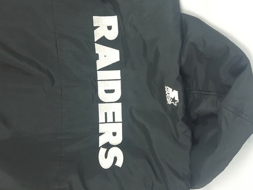 VTG LA OAKLAND RAIDERS BLACK PUFFY STARTER JACKET LARGE 90s THROWBACK HOODIE