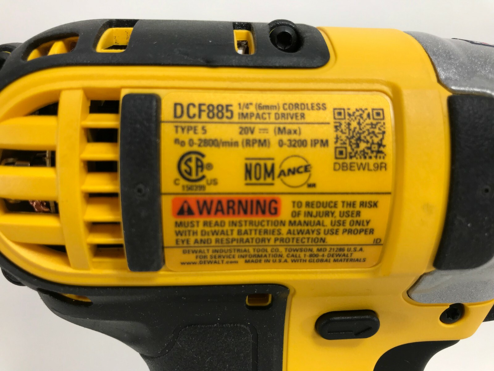 DeWalt - DCF885 - 20V MAX Compact Brushless 1/4 in. Impact Driver - Bare Tool