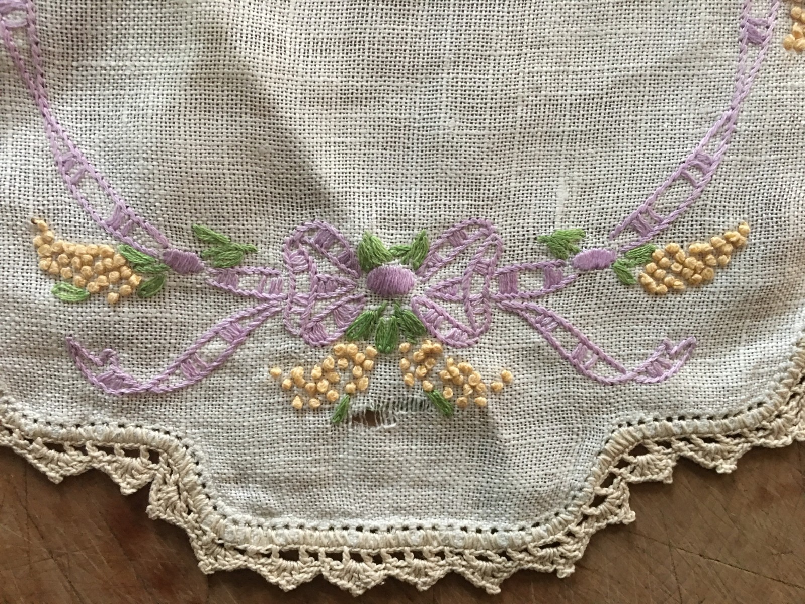 Set Of 2 Vintage Mid Century Dresser Table Scarves Runners Ribbon Flowers #201