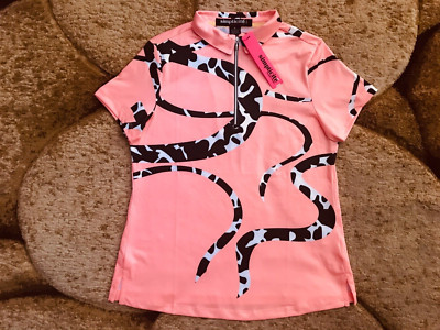 Jamie Sadock Simplicite S/S 1/4 Zip Golf Top Womens Size Small Salmon Black NWT