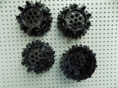 4 Lego 64712 Wheel Hard Plastic w/ Small Cleats/ Flanges black