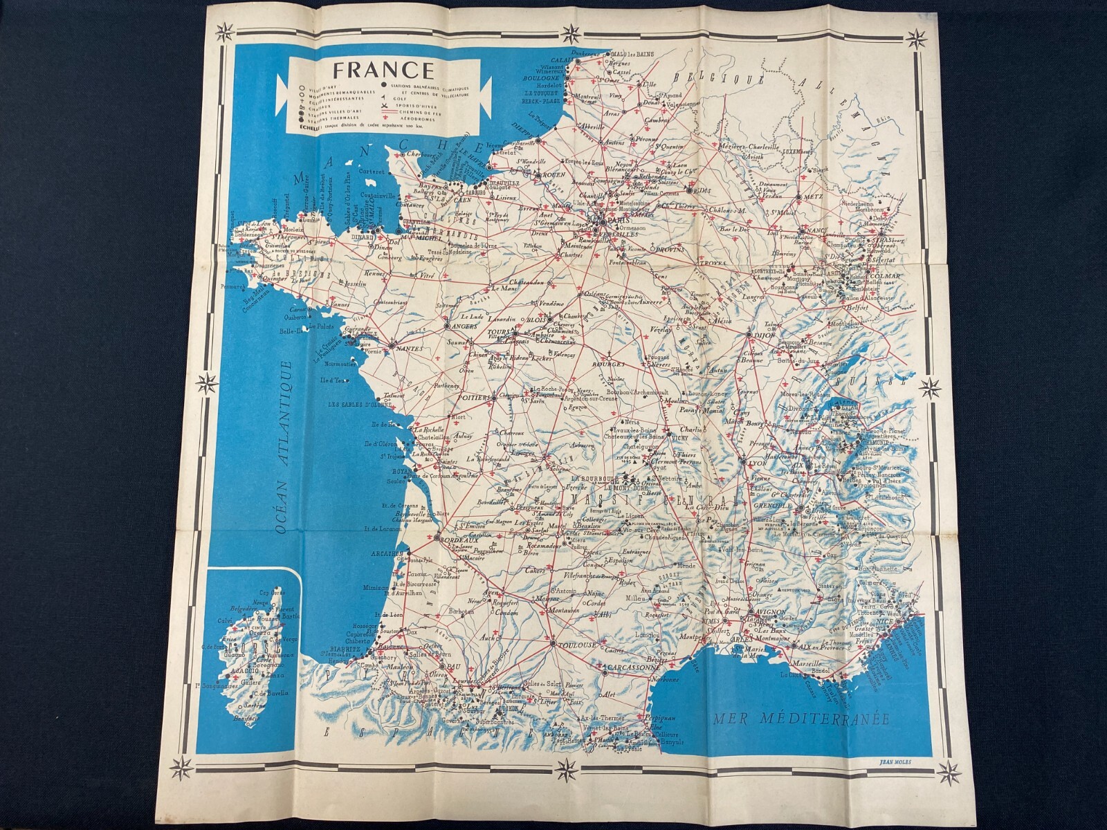 VTG 1930s-1940s Map Of France Carte De France Jean Moles 24