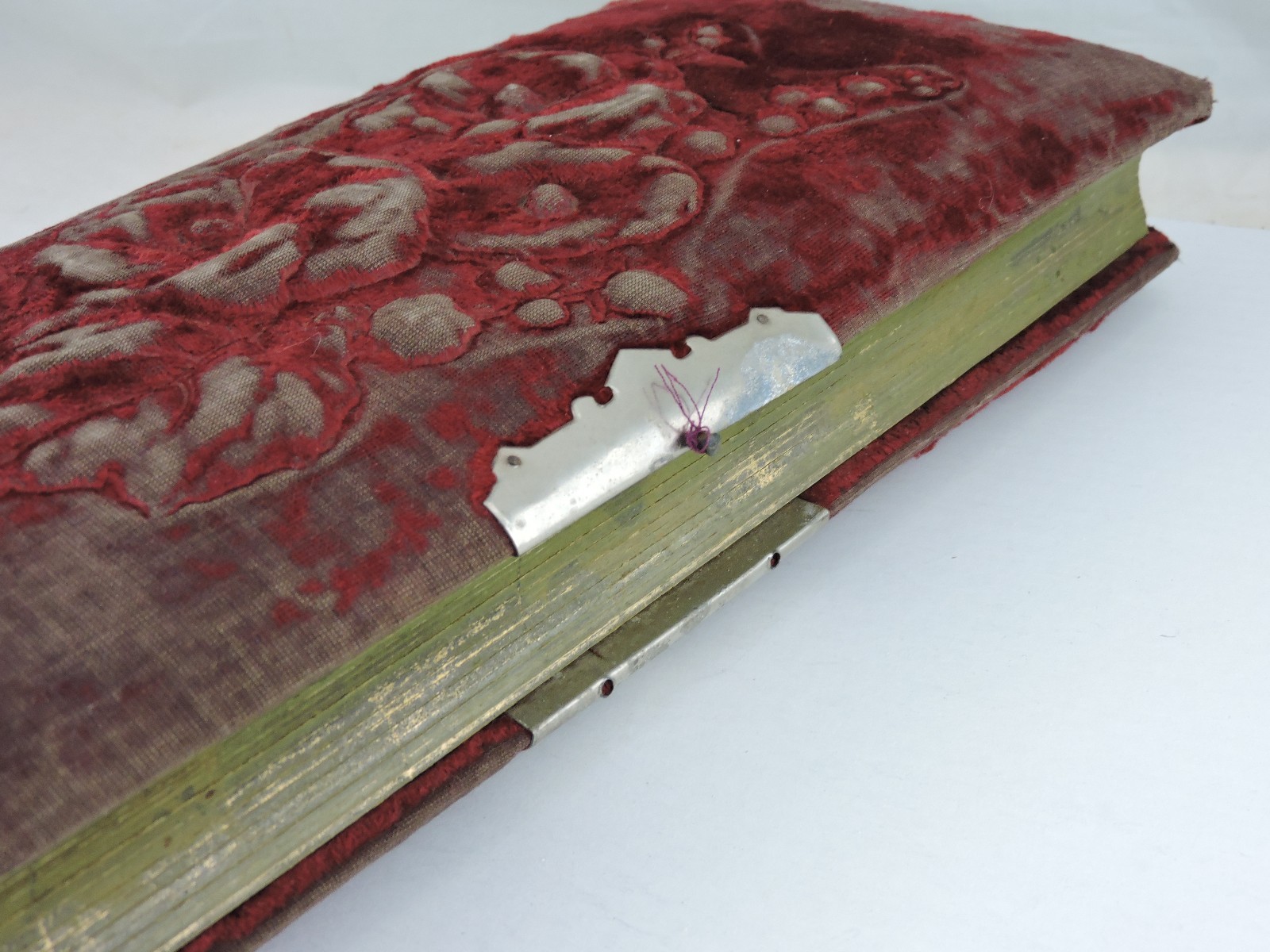 Antique Victorian Photo Album Book Red Velvet Embossed,Metal Hardware
