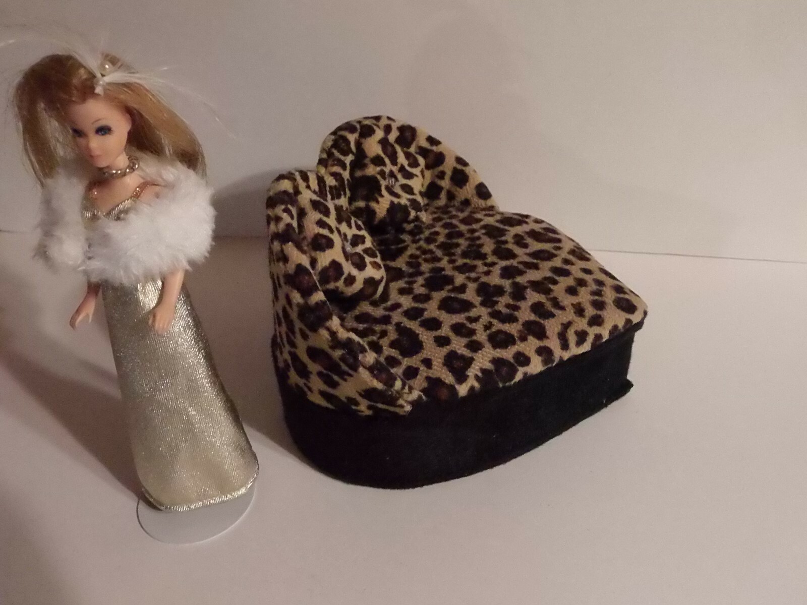 OOAK Heart Shaped Sofa For Topper Dawn & 6in. Dolls Leopard Print Display Couch