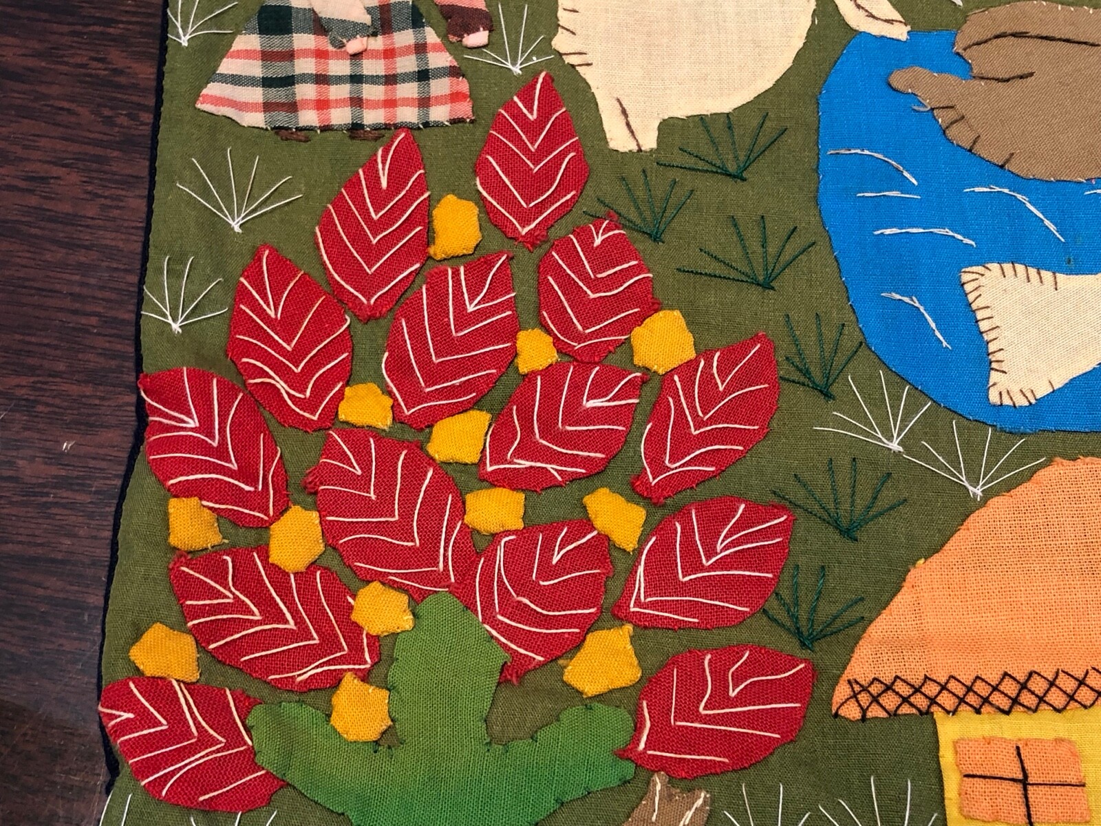 Vintage Hand Made Arpillera Folk Art Quilt Tapestry Pillow Case Cover