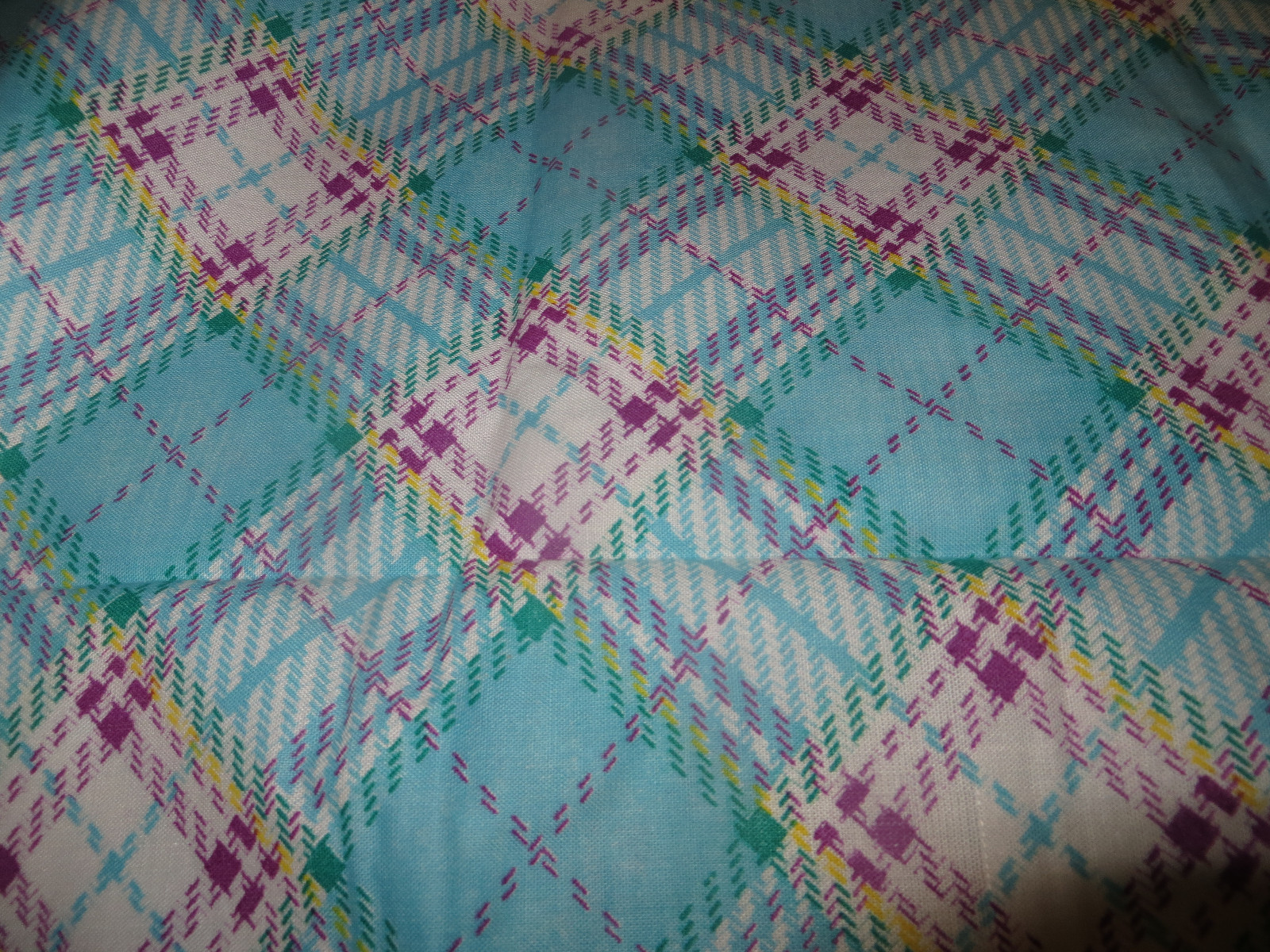 Vintage Blue Turquoise Plaid Fabric -- 44