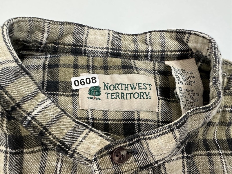 Vintage 90s Northwest Territory Band Collar Flannel Shirt Mens L Plaid Outdoors