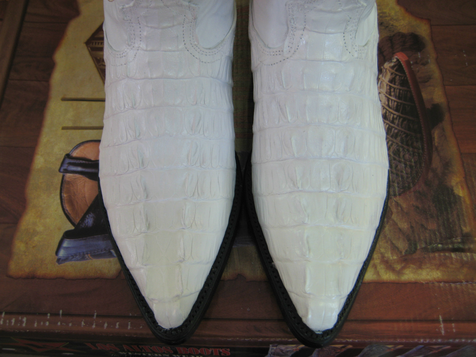Pre-owned Los Altos Boots Los Altos Men White Genuine Crocodile Caiman Tail Western Cowboy J-toe Boot Ee