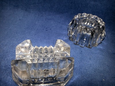 Set of three open salt dishes 2 with feet one is crystal  #  1983