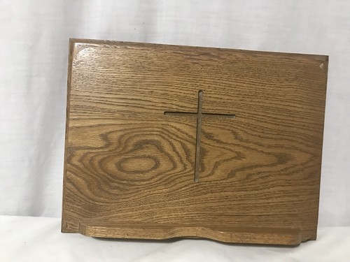 Beautiful Oak Folding Adjustable Bible Stand With Cross