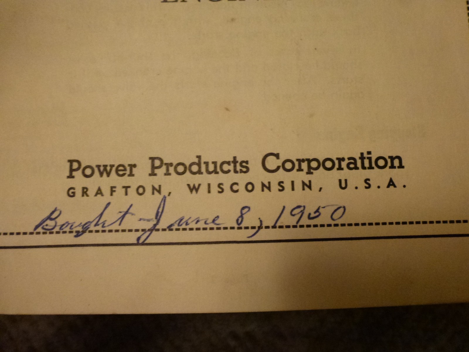 POWER PRODUCTS Vintage Light Weight Air Cooled Engines Manual