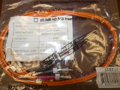 CP Technologies LCST-01 Multi-Mode Fiber Optic Patch Cord, 62.5 um Core, 1 m L (