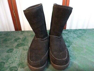 Bearpaw Unisex Black Suede/Sheepskin Boots-Size 9/10