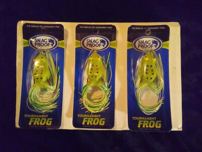 Lot Of 3 Snag Proof Tournament Frogs Chartreuse 1/4 Oz.-Pack. Taped & Kinda Worn