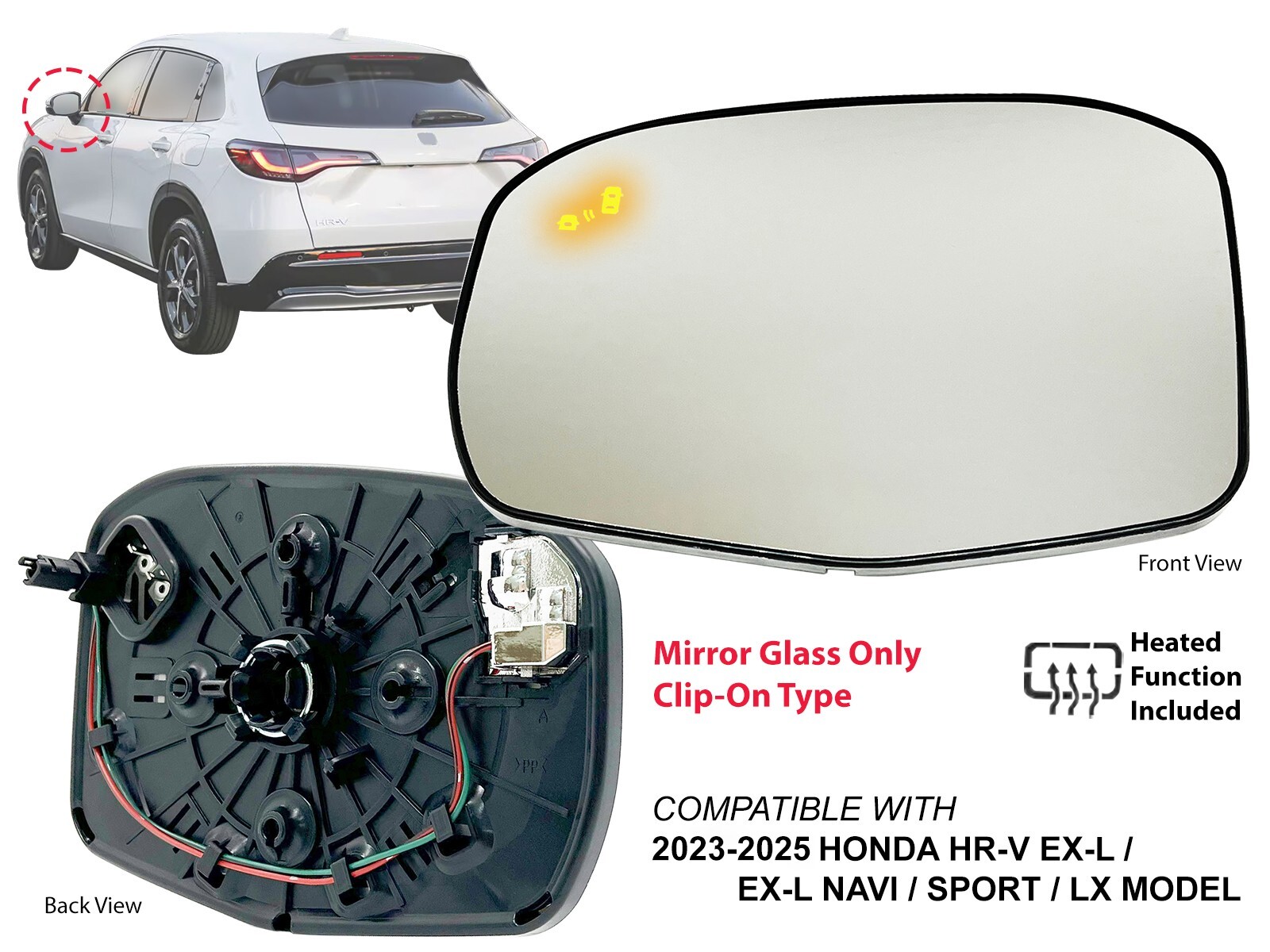 Mirror Glass for 2023-2025 HONDA HR-V HRV with BSD Heated