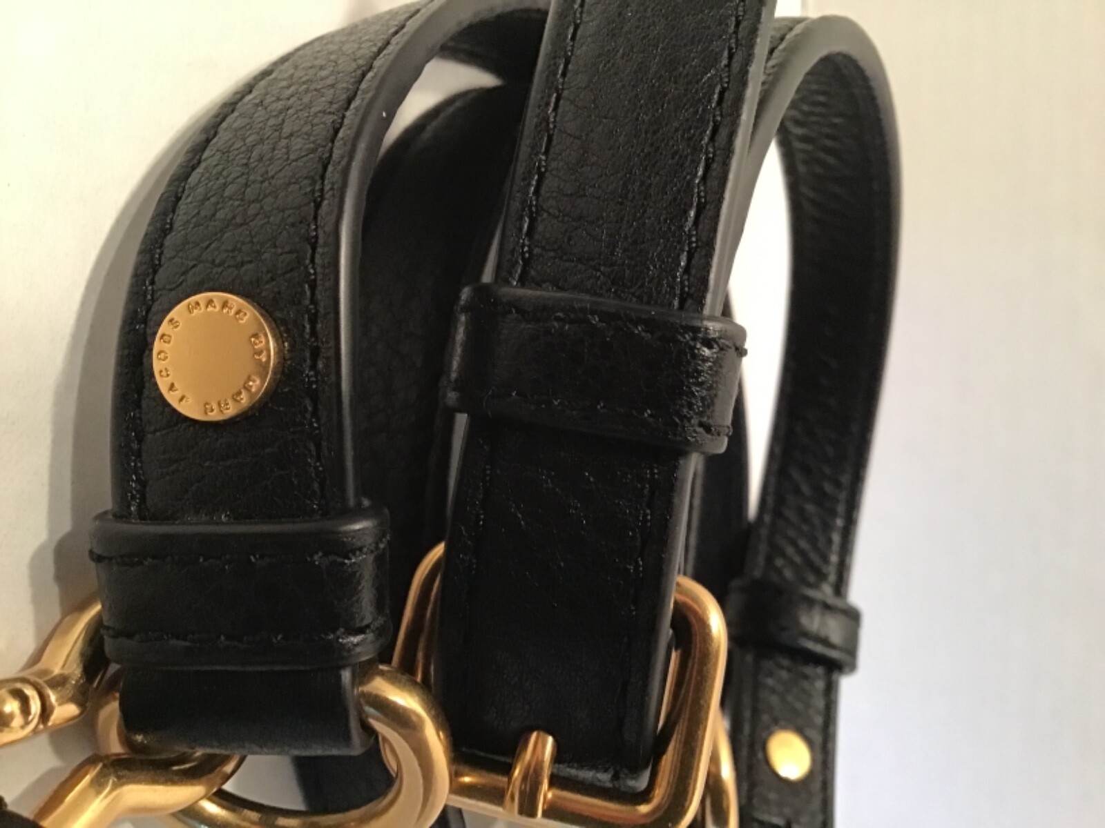 Marc by Marc Jacobs Handbag Satchel Long Strap Black Leather Gold Tone Hardware