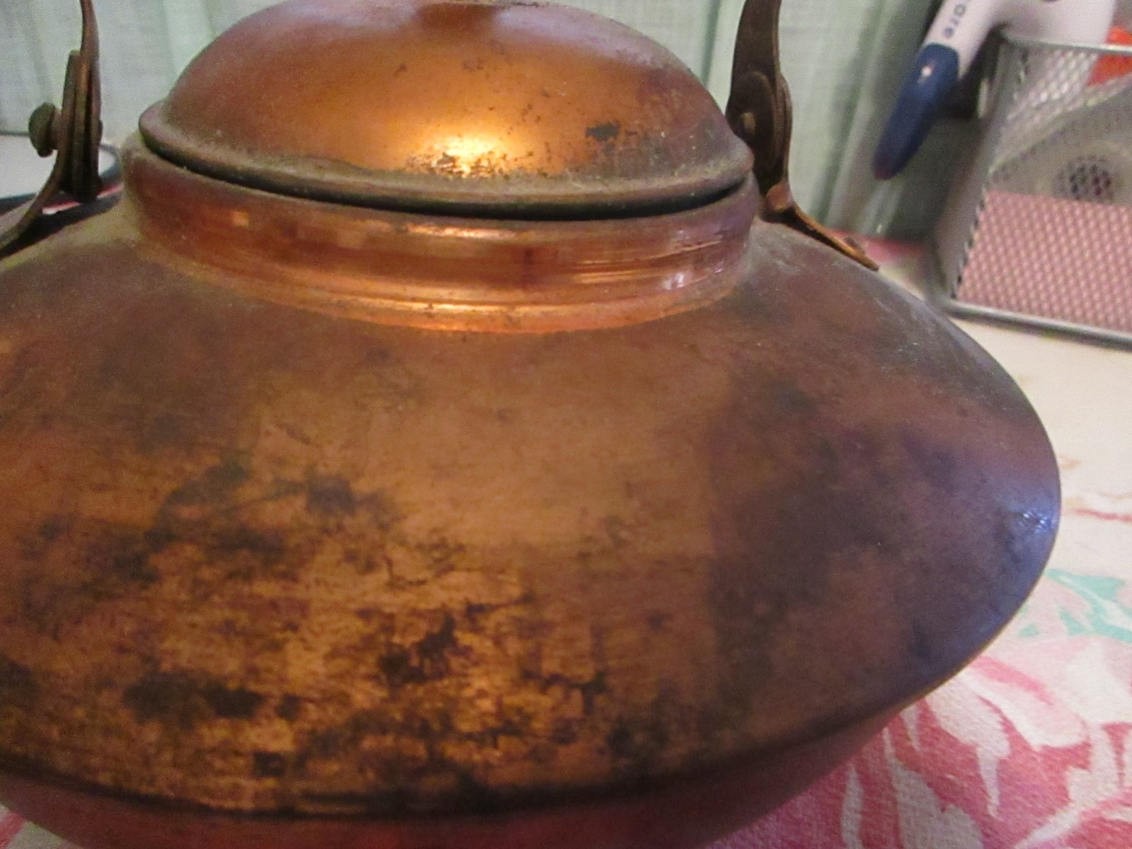 Vintage Portugal Copper Genie lamp Tea Kettle Wood handle 8x8