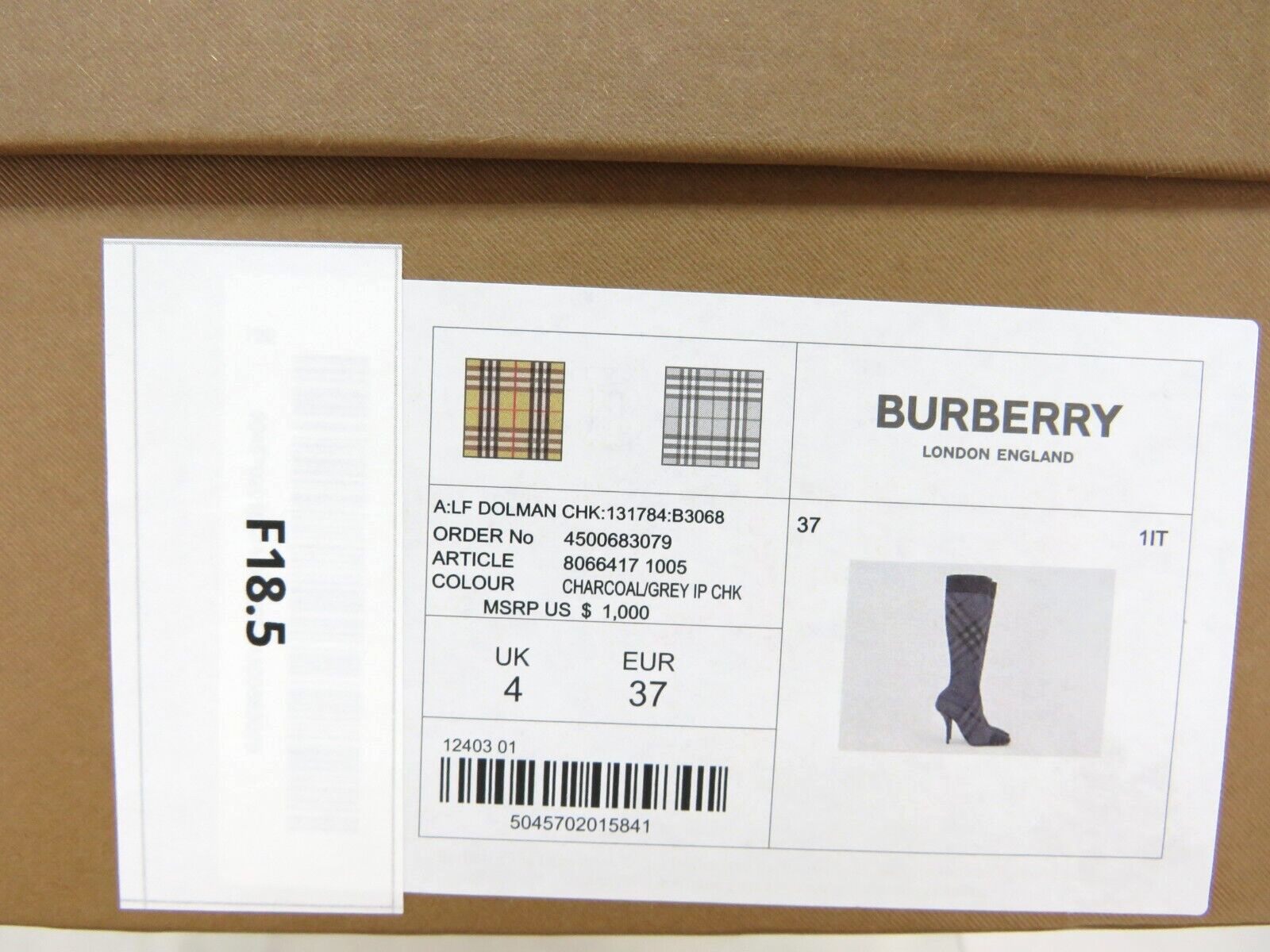 Pre-owned Burberry $1000  Dolman Navy Gray Knitted Check Knee High Heel Sock Boots 37